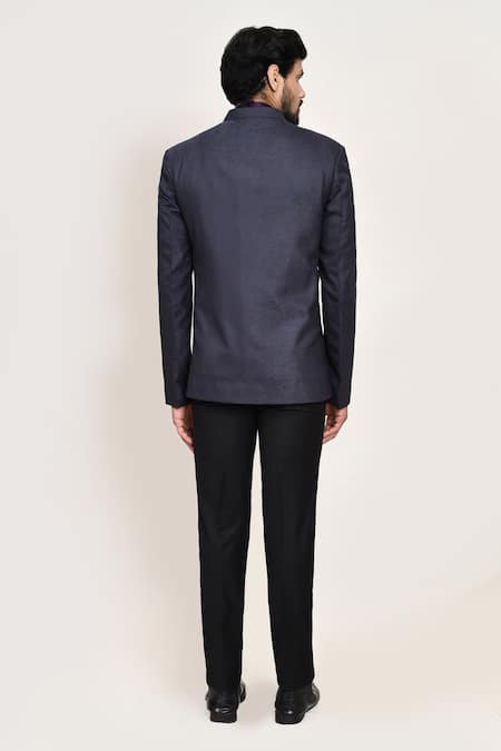 Arihant Rai Sinha Blue Jacquard Bandhgala with Sleeveless Coat 