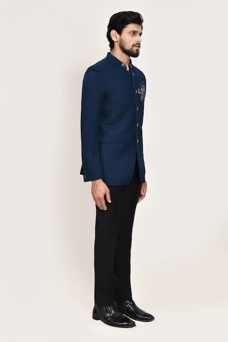 Arihant Rai Sinha_Teal Embroidery Green Coat And Black Pant _Online_at_Aza_Fashions