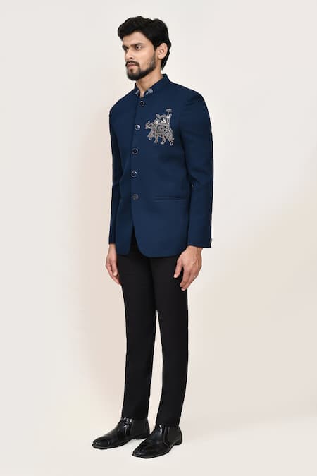 Buy_Arihant Rai Sinha_Teal Embroidery Green Coat And Black Pant _Online_at_Aza_Fashions