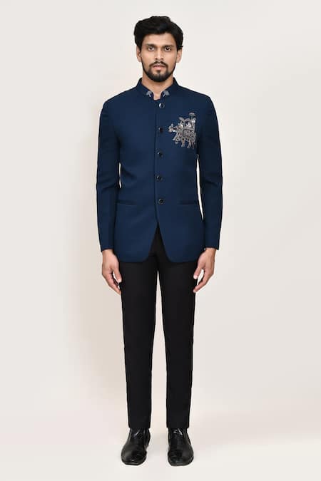 Shop_Arihant Rai Sinha_Teal Embroidery Green Coat And Black Pant _Online_at_Aza_Fashions