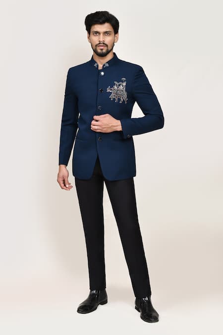Arihant Rai Sinha_Teal Embroidery Green Coat And Black Pant _at_Aza_Fashions