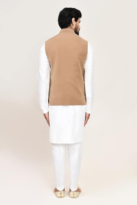 Arihant Rai Sinha Chikoo Nehru Jacket with White Kurta & Pant 