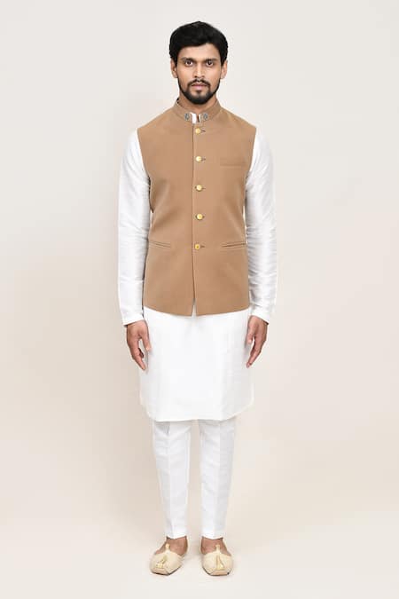 Buy_Arihant Rai Sinha_Brown Chikoo Nehru Jacket With White Kurta And Pant 