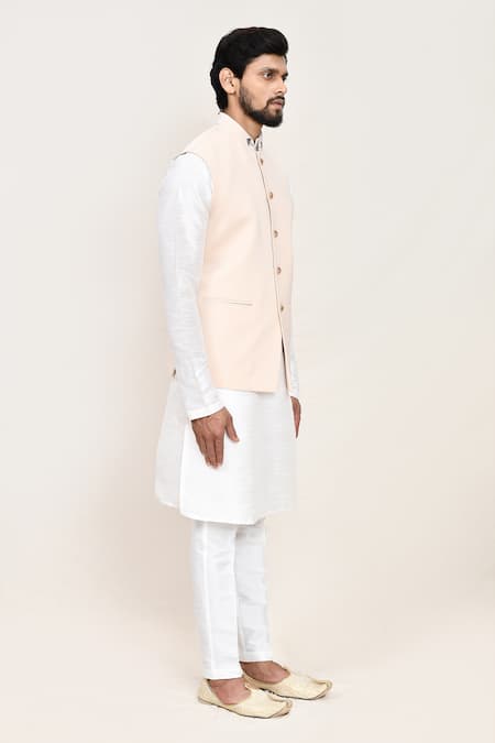 Shop_Arihant Rai Sinha_Cream Nehru Jacket With White Kurta And Pant _Online_at_Aza_Fashions