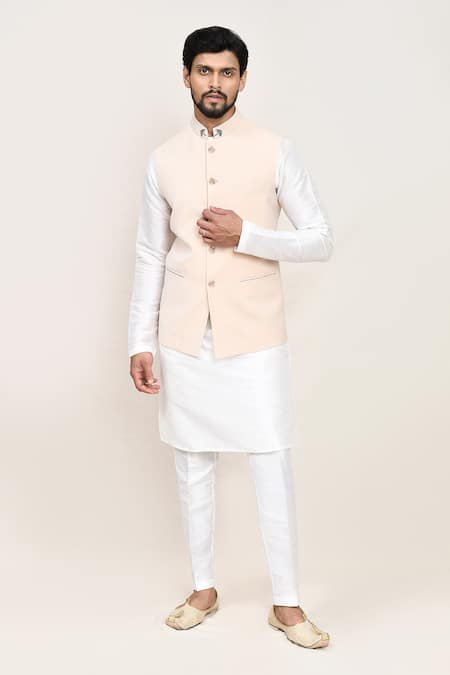 Arihant Rai Sinha Cream Nehru Jacket with White Kurta & Pant 