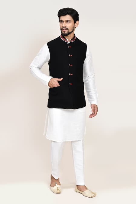 Arihant Rai Sinha Black Nehru Jacket with White Kurta & Pant 