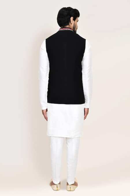Arihant Rai Sinha Black Nehru Jacket with White Kurta & Pant 