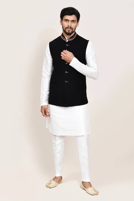 Arihant Rai Sinha_Black Embroidery Nehru Jacket With White Kurta And Pant _Online_at_Aza_Fashions