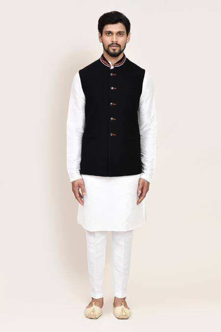 Arihant Rai Sinha_Black Embroidery Nehru Jacket With White Kurta And Pant _at_Aza_Fashions