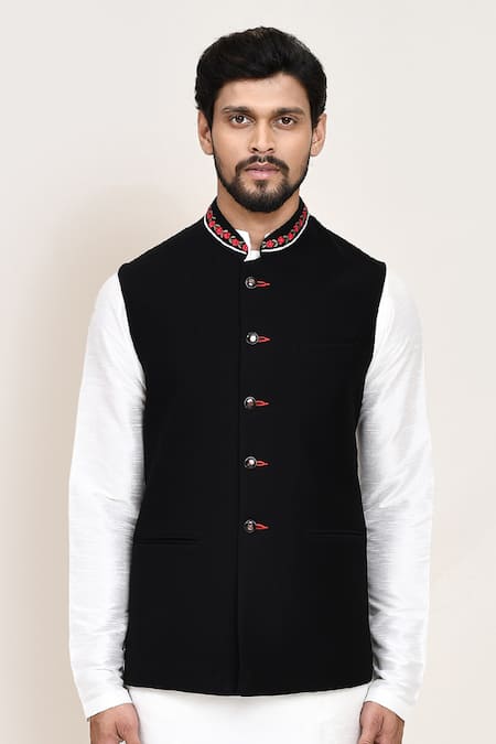 Buy_Arihant Rai Sinha_Black Embroidery Nehru Jacket With White Kurta And Pant 