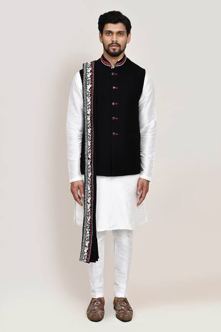 Buy_Arihant Rai Sinha_Black Embroidery Nehru Jacket With White Kurta Set _Online_at_Aza_Fashions