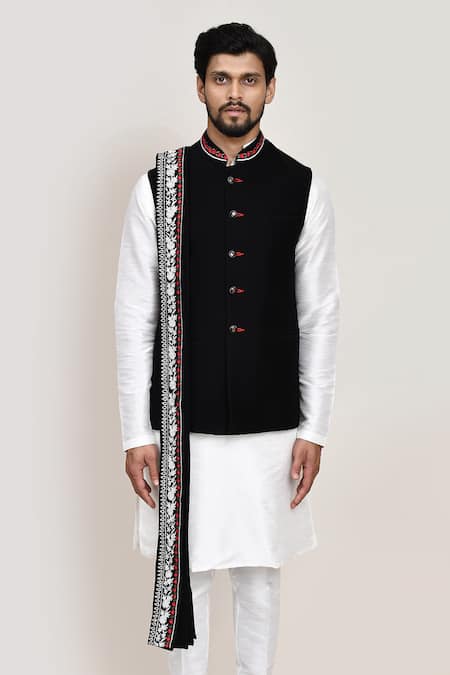 Shop Arihant Rai Sinha Black Embroidery Nehru Jacket With White Kurta Set Online at Aza Fashions Shop_Arihant Rai Sinha_Black Embroidery Nehru Jacket With White Kurta Set _Online_at_Aza_Fashions