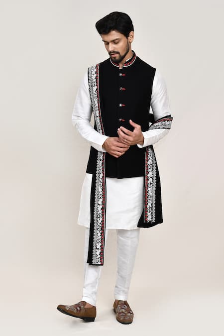 Arihant Rai Sinha Black Nehru Jacket with White Kurta Set 