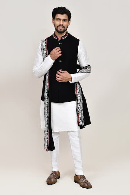 Buy_Arihant Rai Sinha_Black Embroidery Nehru Jacket With White Kurta Set 