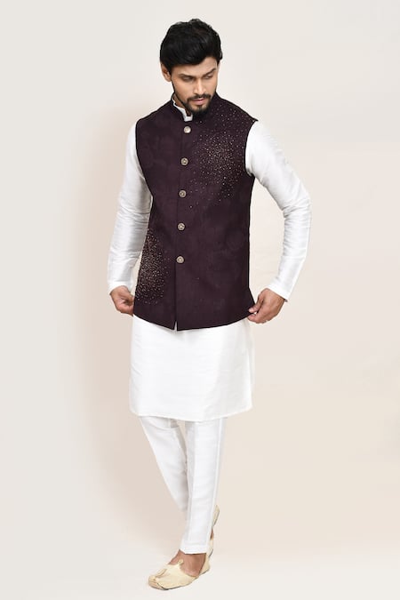 Arihant Rai Sinha Wine Jacquard Nehru Jacket Set 