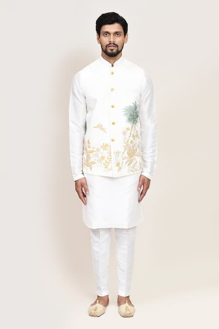 Arihant Rai Sinha_White Embroidery Art Silk Kurta Set _Online_at_Aza_Fashions