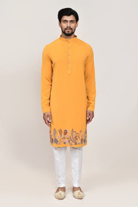 Buy_Arihant Rai Sinha_Yellow Embroidery Nehru Jacket Set _Online_at_Aza_Fashions