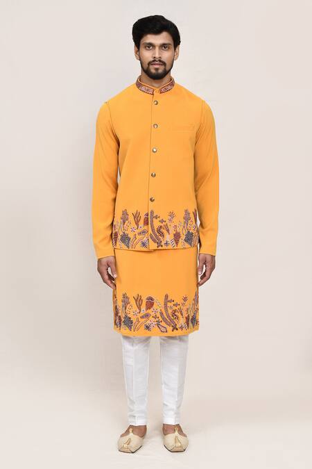 Shop Arihant Rai Sinha Yellow Embroidery Nehru Jacket Set Online at Aza Fashions Shop_Arihant Rai Sinha_Yellow Embroidery Nehru Jacket Set _Online_at_Aza_Fashions