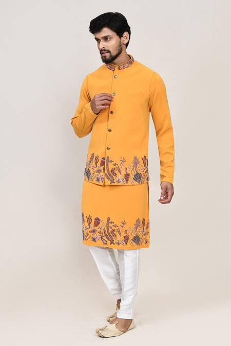 Arihant Rai Sinha Yellow Embroidery Nehru Jacket Set at Aza Fashions Arihant Rai Sinha_Yellow Embroidery Nehru Jacket Set _at_Aza_Fashions