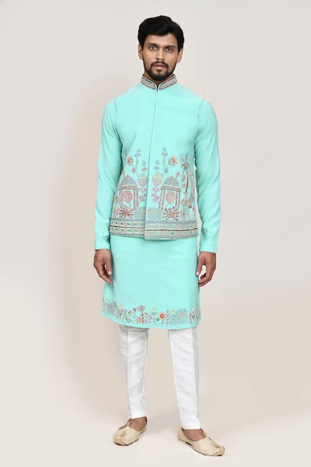 Arihant Rai Sinha Sea Green Nehru Jacket Kurta Set 