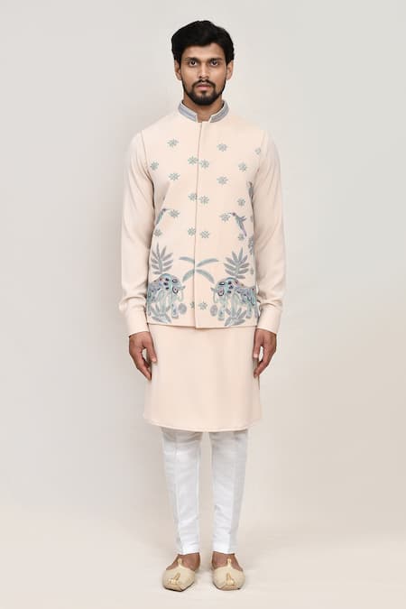 Shop_Arihant Rai Sinha_Cream Embroidery Nehru Jacket Set _Online_at_Aza_Fashions