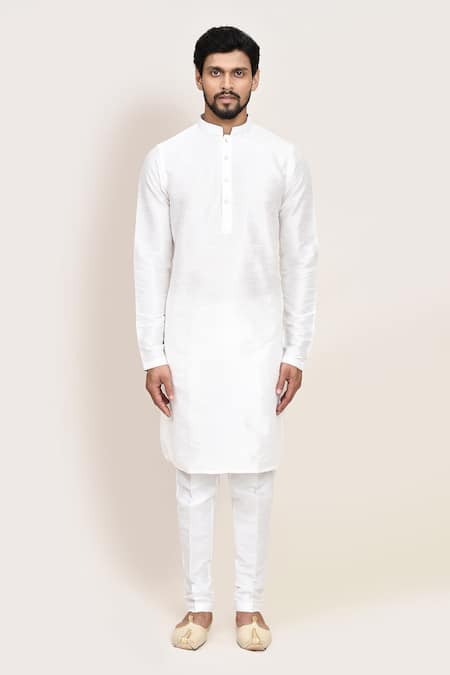 Arihant Rai Sinha_White Linen, Wool Embroidery Art Silk Nehru Jacket Set _Online_at_Aza_Fashions