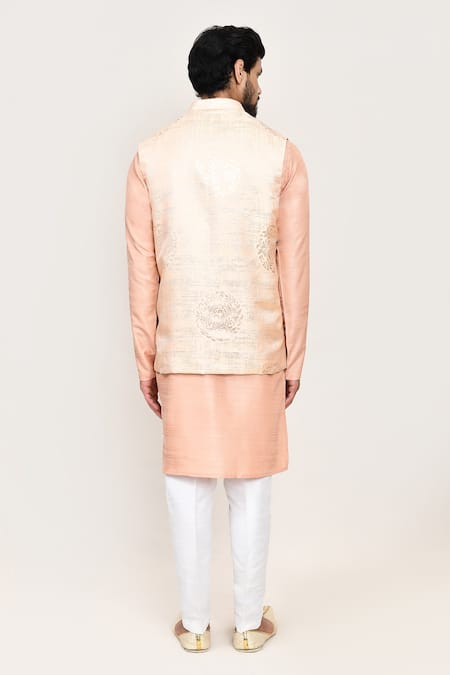Arihant Rai Sinha Peach Art Silk Nehru Jacket Set 