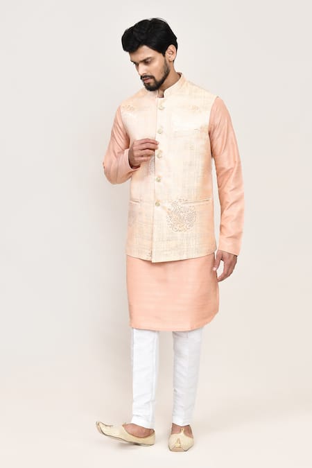Arihant Rai Sinha Peach Art Silk Nehru Jacket Set 