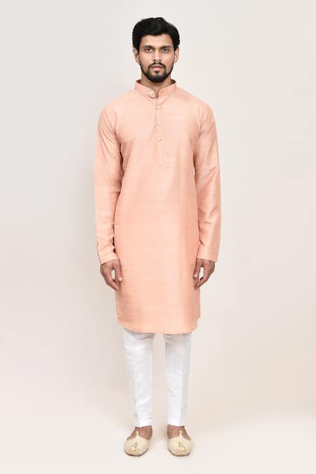 Buy_Arihant Rai Sinha_Gold Embroidery Peach Art Silk Nehru Jacket Set 