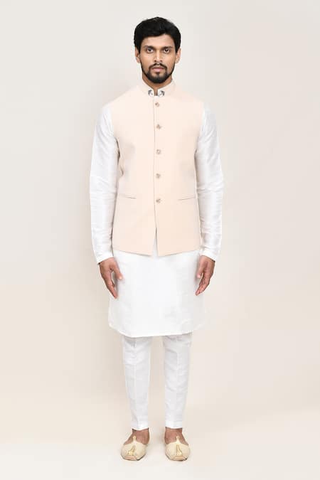 Shop_Arihant Rai Sinha_Peach Nehru Jacket _Online_at_Aza_Fashions