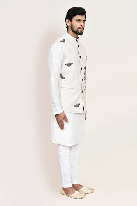 Arihant Rai Sinha_Off White Cotton Embroidery Nehru Jacket _Online_at_Aza_Fashions