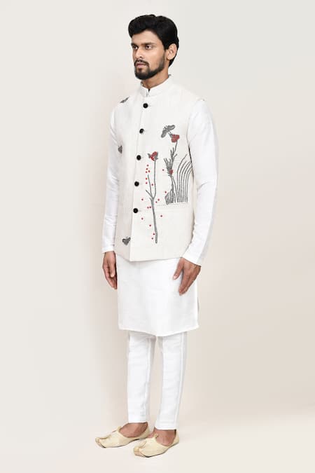 Buy_Arihant Rai Sinha_Off White Cotton Embroidery Nehru Jacket _Online_at_Aza_Fashions