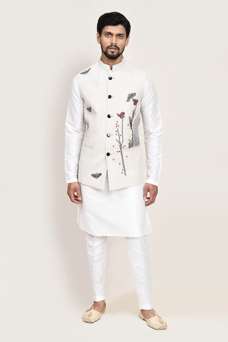 Arihant Rai Sinha Embroidered Off White Nehru Jacket 