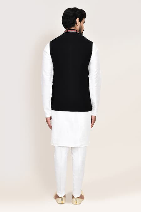 Arihant Rai Sinha Black Imported Jacquard Nehru Jacket 