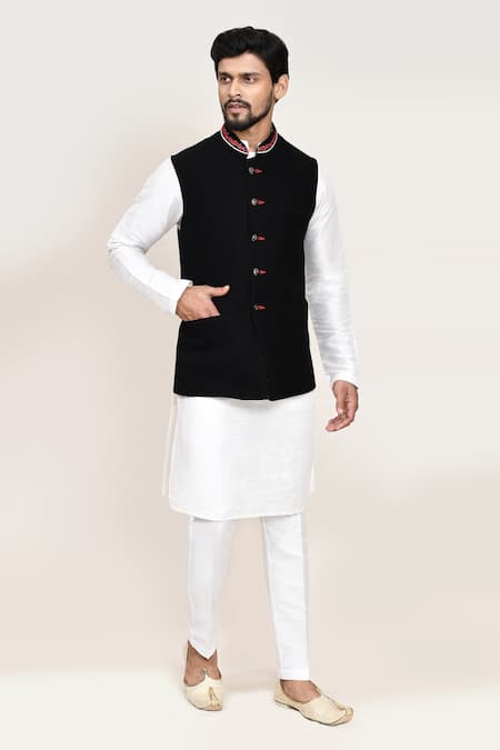 Shop_Arihant Rai Sinha_Black Imported Jacquard Nehru Jacket _Online_at_Aza_Fashions