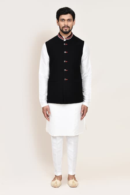 Arihant Rai Sinha_Black Imported Jacquard Nehru Jacket _at_Aza_Fashions