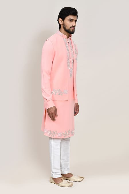 Shop_Arihant Rai Sinha_Pink Embroidery Nehru Jacket _Online_at_Aza_Fashions