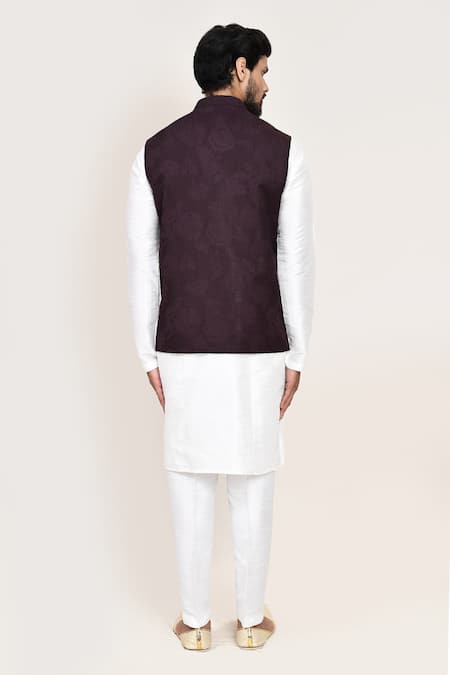 Arihant Rai Sinha Wine Jacquard Nehru Jacket 