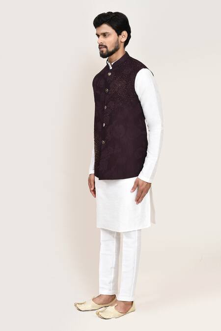 Buy_Arihant Rai Sinha_Wine Cut Work Jacquard Nehru Jacket 