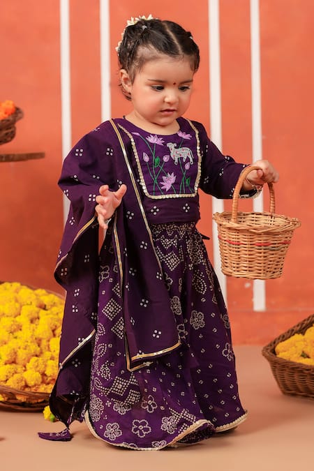 Cute Couture_Purple Cotton Sequins, Embroidery, Tassels Radha Rani Lehenga Set _Online_at_Aza_Fashions