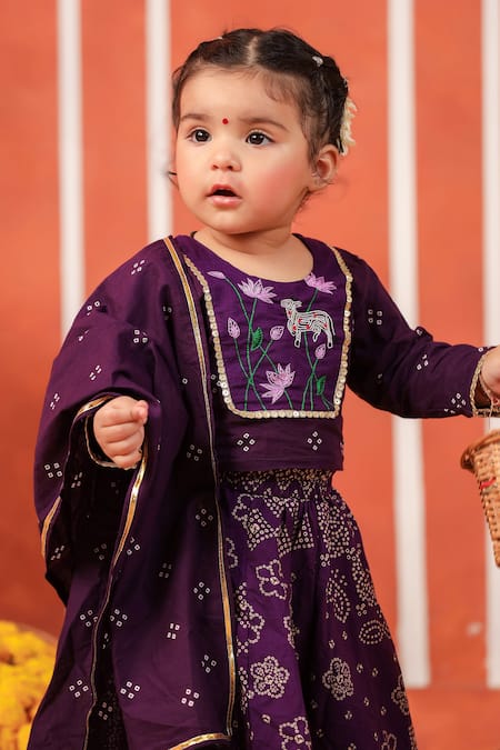 Buy_Cute Couture_Purple Cotton Sequins, Embroidery, Tassels Radha Rani Lehenga Set _Online_at_Aza_Fashions