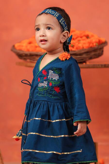 Cute Couture_Blue Cotton Embroidery Radha Rani Peplum Kurta And Dhoti Pant Set _Online_at_Aza_Fashions