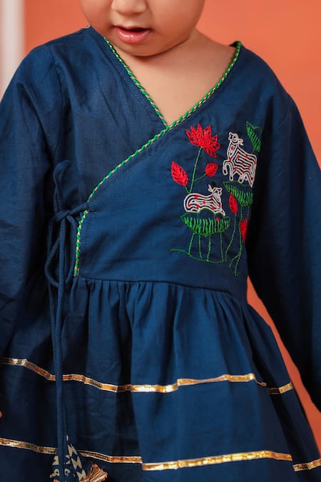 Shop_Cute Couture_Blue Cotton Embroidery Radha Rani Peplum Kurta And Dhoti Pant Set _Online_at_Aza_Fashions