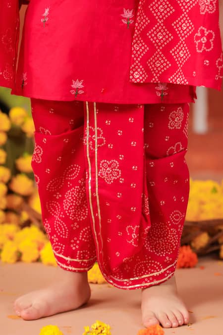 Cute Couture_Pink Cotton Embroidery Rasleela Kurta And Dhoti Pant Set _Online_at_Aza_Fashions