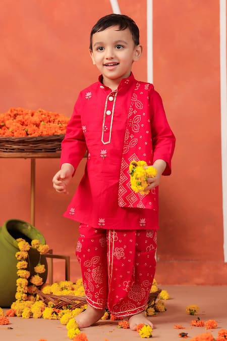 Cute Couture Pink Cotton Embroidery Rasleela Kurta And Dhoti Pant Set 