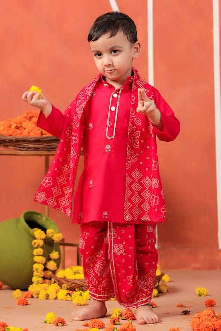 Buy_Cute Couture_Pink Cotton Embroidery Rasleela Kurta And Dhoti Pant Set _Online_at_Aza_Fashions