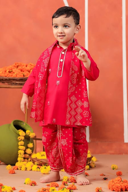 Shop_Cute Couture_Pink Cotton Embroidery Rasleela Kurta And Dhoti Pant Set _Online_at_Aza_Fashions