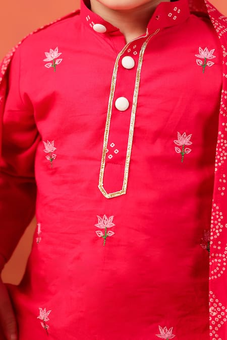 Cute Couture_Pink Cotton Embroidery Rasleela Kurta And Dhoti Pant Set _at_Aza_Fashions