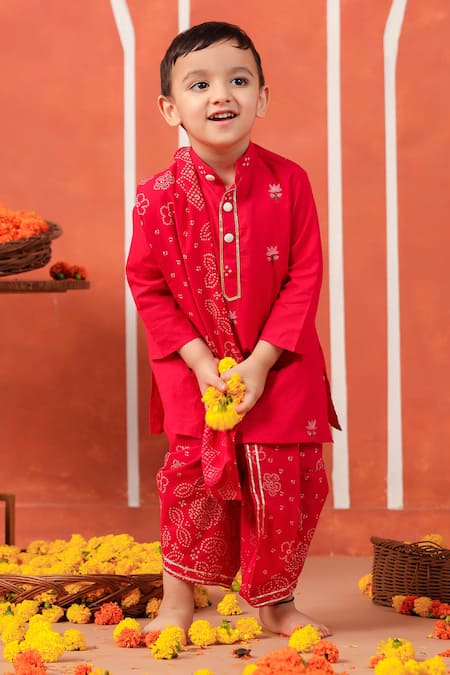 Buy_Cute Couture_Pink Cotton Embroidery Rasleela Kurta And Dhoti Pant Set 