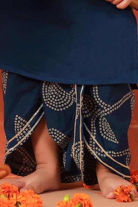 Cute Couture_Blue Cotton Embroidery Vrindavan Kurta And Dhoti Pant Set _Online_at_Aza_Fashions